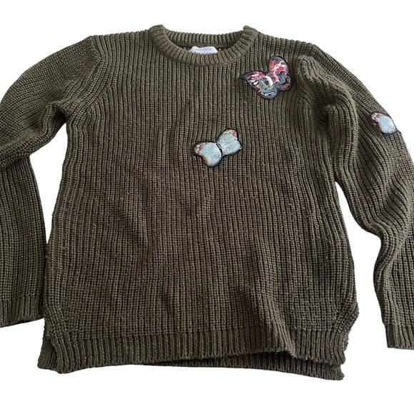 Zara girls green metallic knit ribbed sweater butterfly applique size 11/12 - Picture 1 of 6